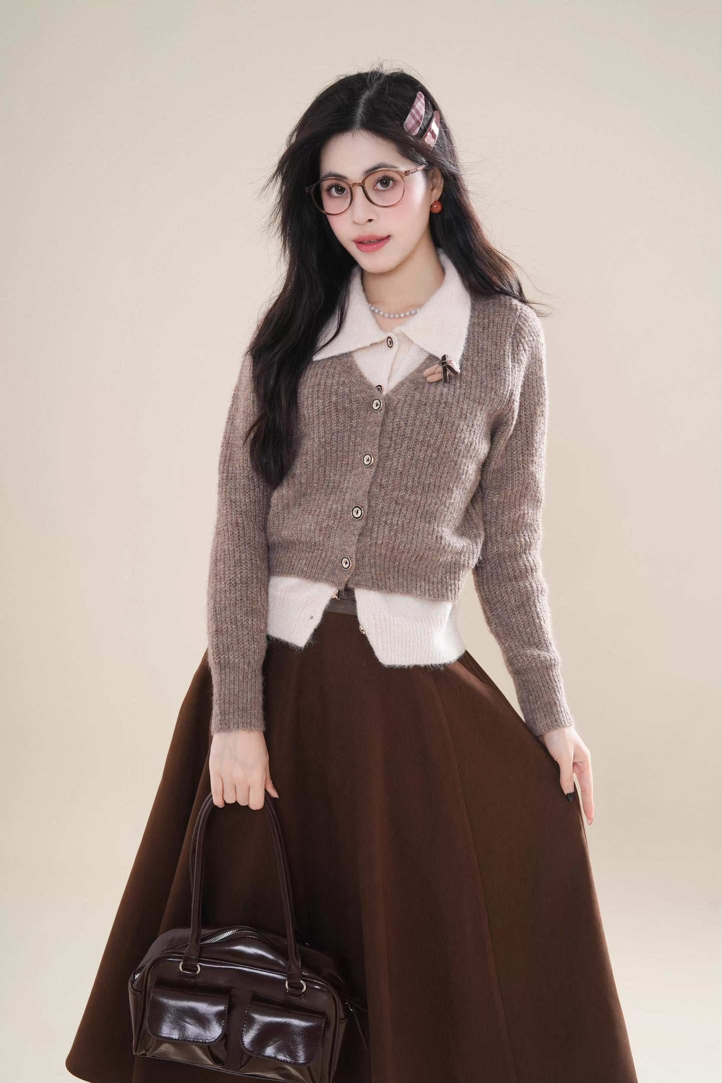Faux Layered Cardigan (Khaki)