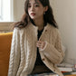 Braided Knit Round Neck Cardigan (Cream)