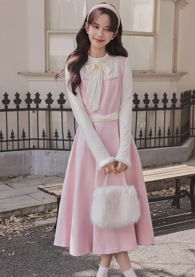 Cotton Candy Capelet & Midi Dress Set (Pink/White) S Cotton Candy Capelet & Midi Dress Set (Pink/White) S