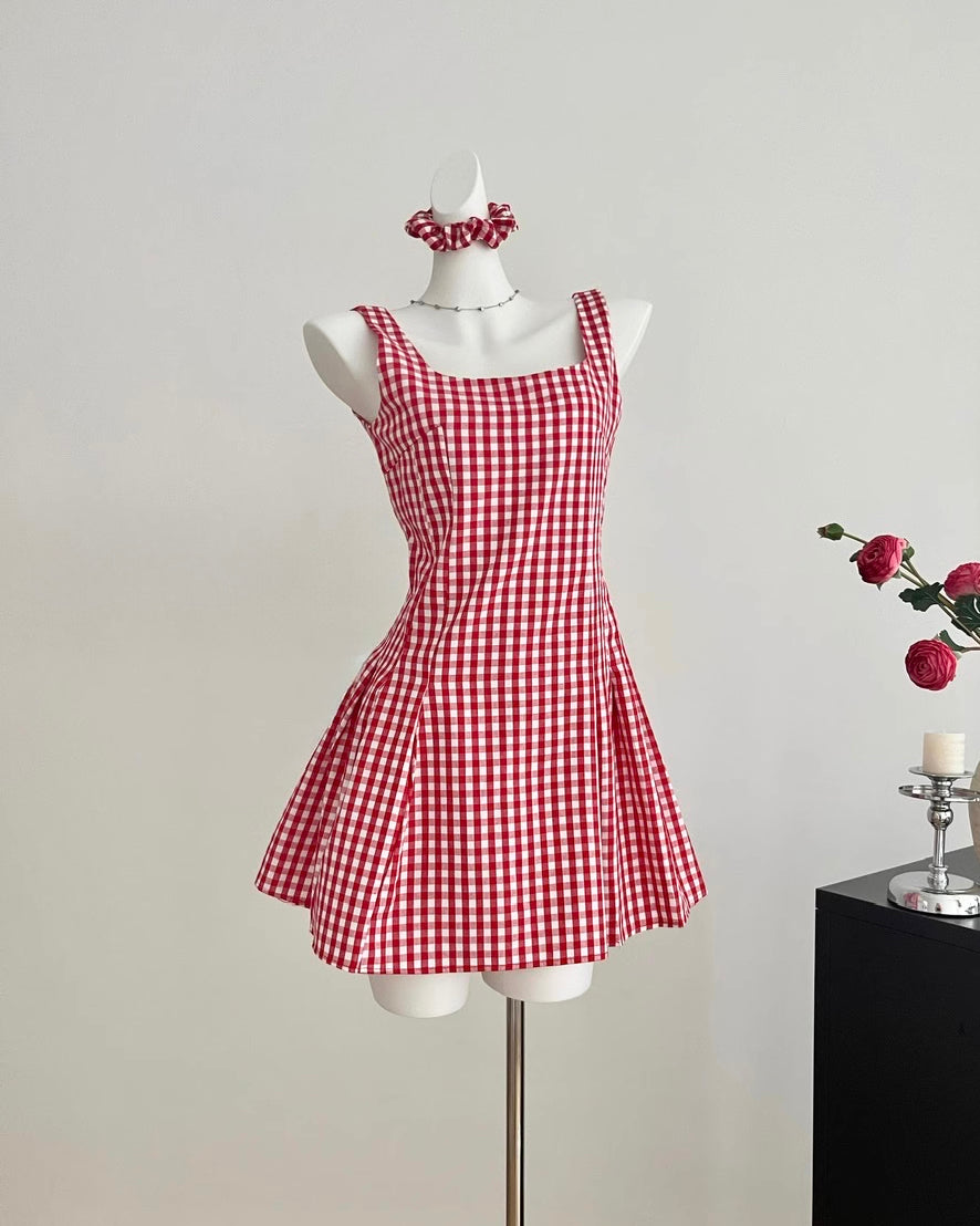 Candy Shop Gingham Mini Dress (Red)