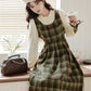 Chocolate Tea Plaid Twofer Midi Dress (Green)