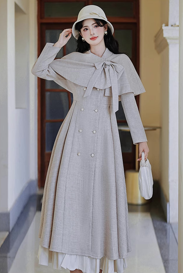 Darling Dearest Midi Dress & Capelet (Light Grey)