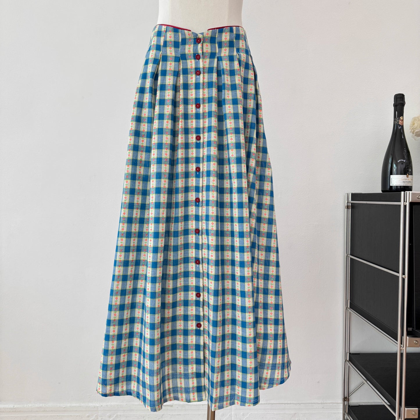 Vintage Gingham Floral Cami Dress (Blue)