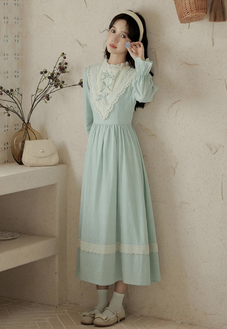 Mint Bows Midi Dress (Eggshell Blue)