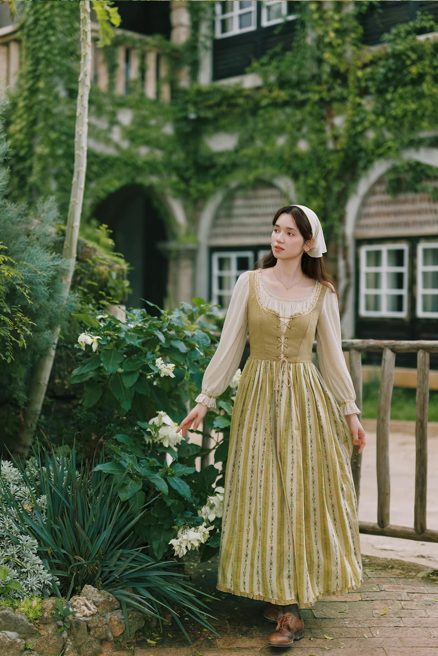 Folklore Faux Two-Piece Corset Dress (Mustard)
