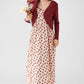 Lace Up Floral Cami Midi Dress (Beige/Red)