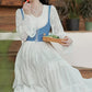 Belle Twofer Corset Peasant Maxi Dress (White/Blue)