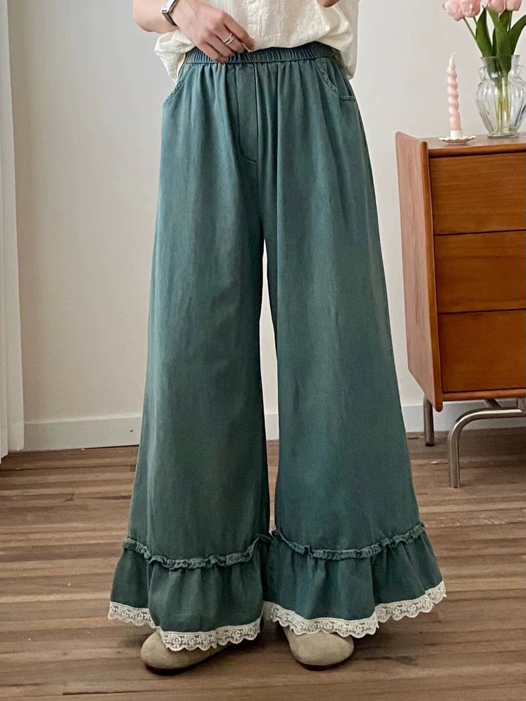 Denim Lace Flare Pants (3 Colors)