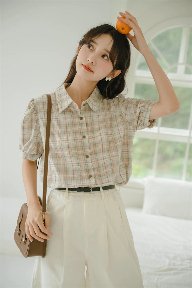 Strawberry Matcha Plaid Blouse (2 Colors)