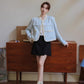 Gingham Lace Trim Tweed Jacket (Blue)