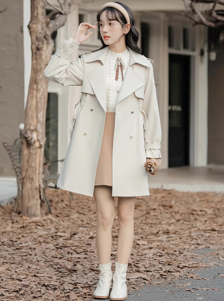 Heart Button Trench Coat (Off-White)