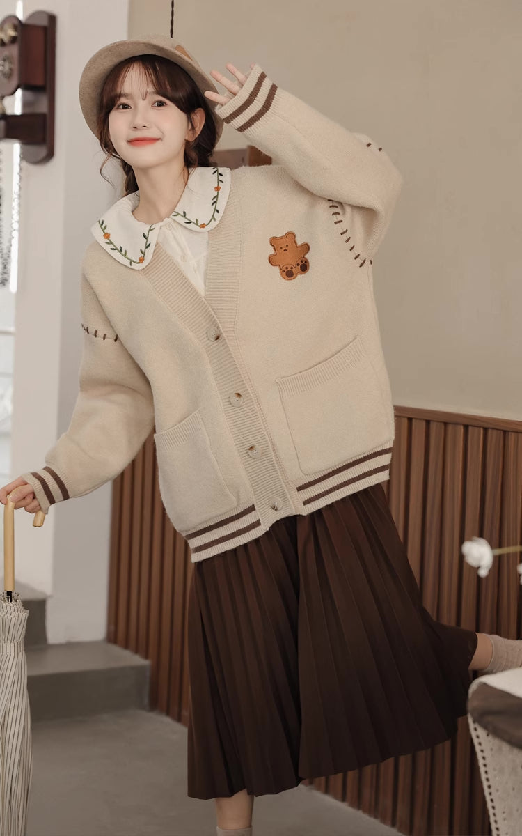 Bear Stitch Cardigan (Khaki)