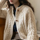 Braided Knit Round Neck Cardigan (Cream)