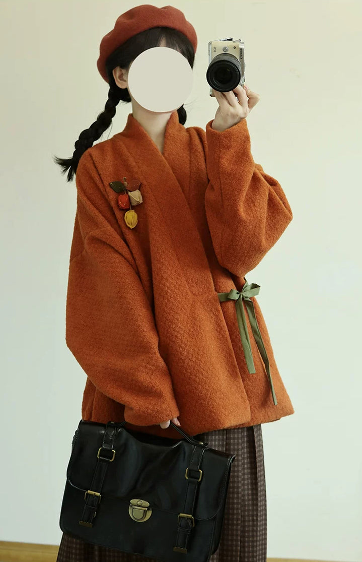 Fruity Fuzz Cross Collar Jacket & Mamianqun Set (2 Colors)