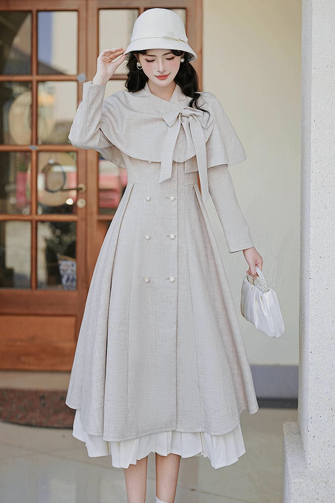 Darling Dearest Midi Dress & Capelet (Light Grey)