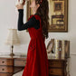 Velvet Frilly Bow Pinafore Dress (Red)