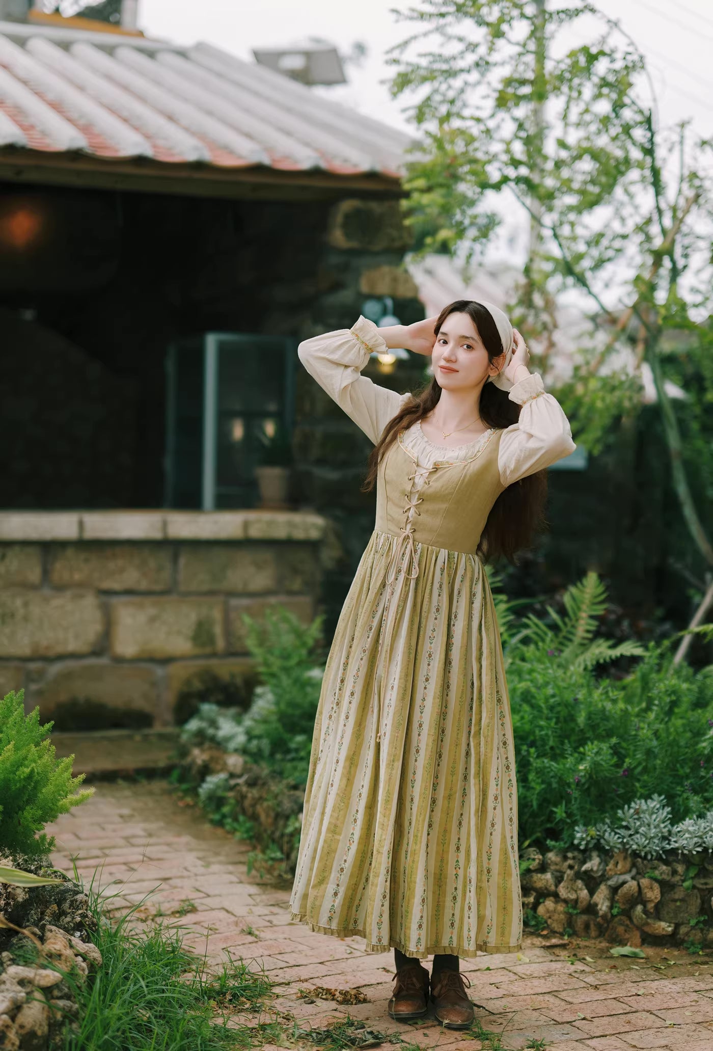 Folklore Faux Two-Piece Corset Dress (Mustard)