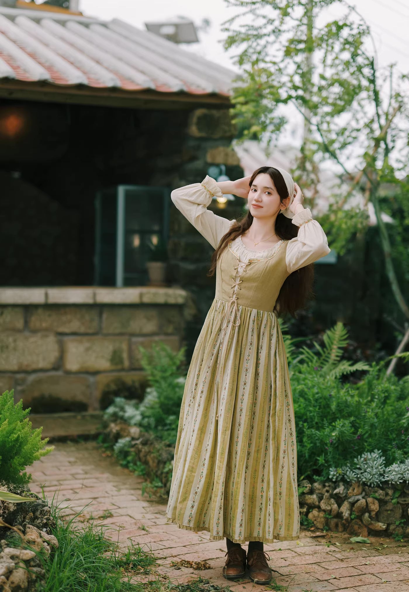 Folklore Faux Two-Piece Corset Dress (Mustard)