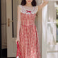 Picnic Plaid Sleeveless Midi Dress (Red)