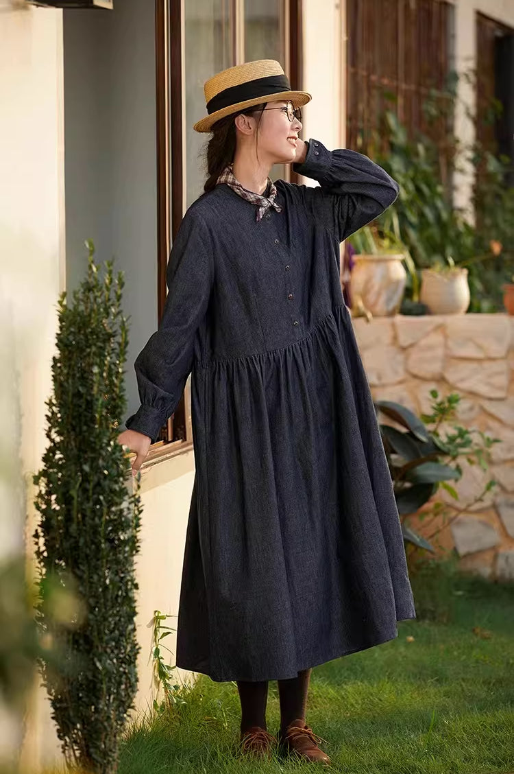 Comfort Denim Midi Dress (Dark Wash)