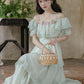 Garden Fairy Tiered Cold Shoulder Midi Dress (Mint Green)