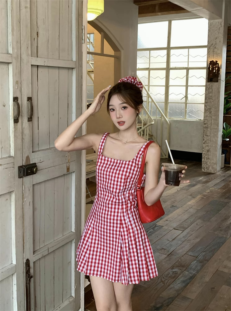 Candy Shop Gingham Mini Dress (Red)