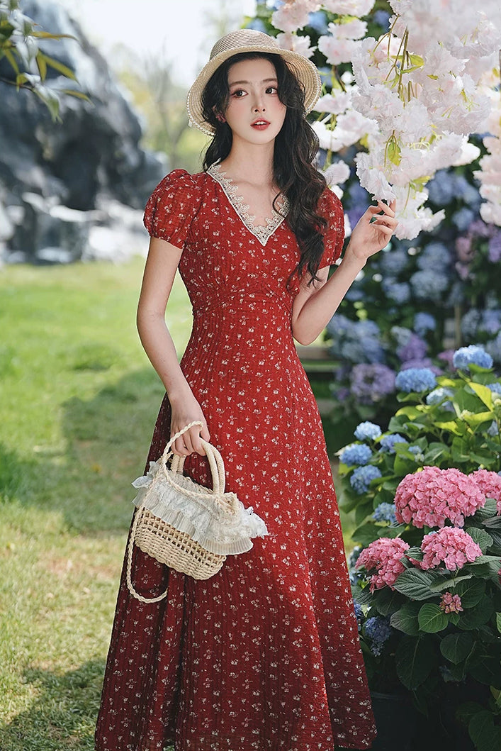 Ditsy Floral Maxi Dress (Red)
