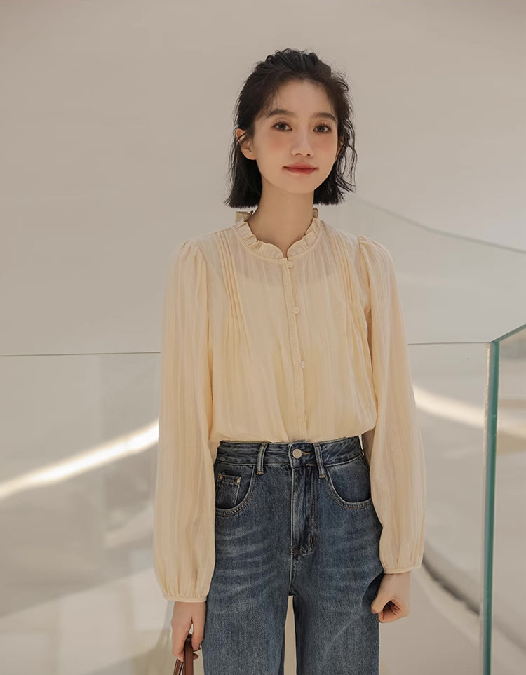 Frilly Collar Blouse (Yellow Beige)