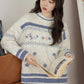 Embroidered Floral Fair Isle Sweater (Off-White)