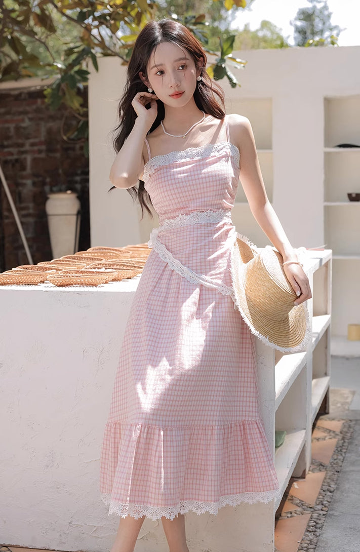 Coco Plaid Midi Cami Dress (Pink)