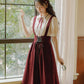 Short Sleeve Crepe Suspender Skirt Set (Maroon)