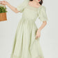 Minty Floral Puff Sleeve Midi Dress (Green)