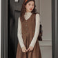 Fallen Leaves Plaid Pinafore Dress Set (Brown)