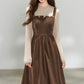 Playful Buttons Twofer Midi Dress (Brown)