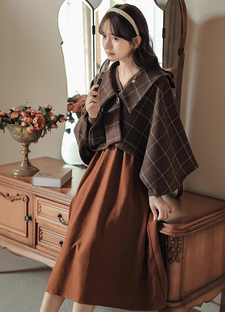 Plaid Capelet (Brown)