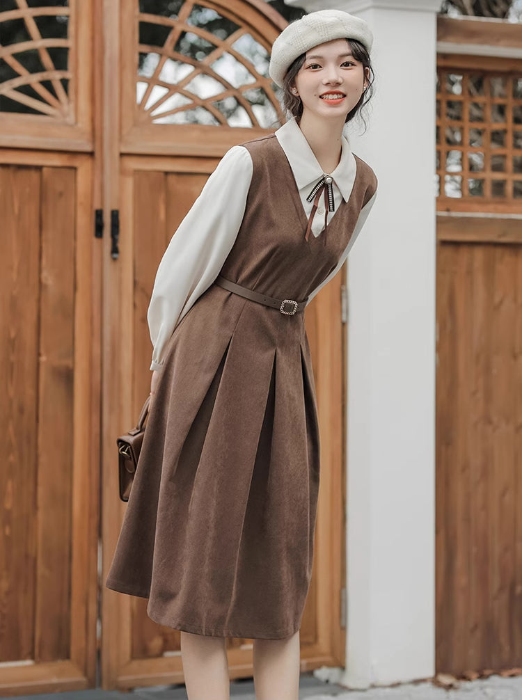 Basic Twofer Pinafore Dress (Brown)