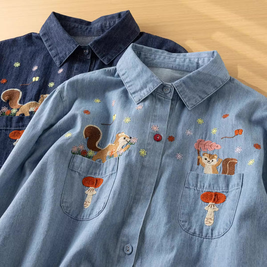 Squirrel Neighbors Denim Shirt (2 Colors)