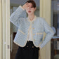 Gingham Lace Trim Tweed Jacket (Blue)