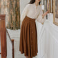 Classic Belted Button Midi Skirt (Brown)