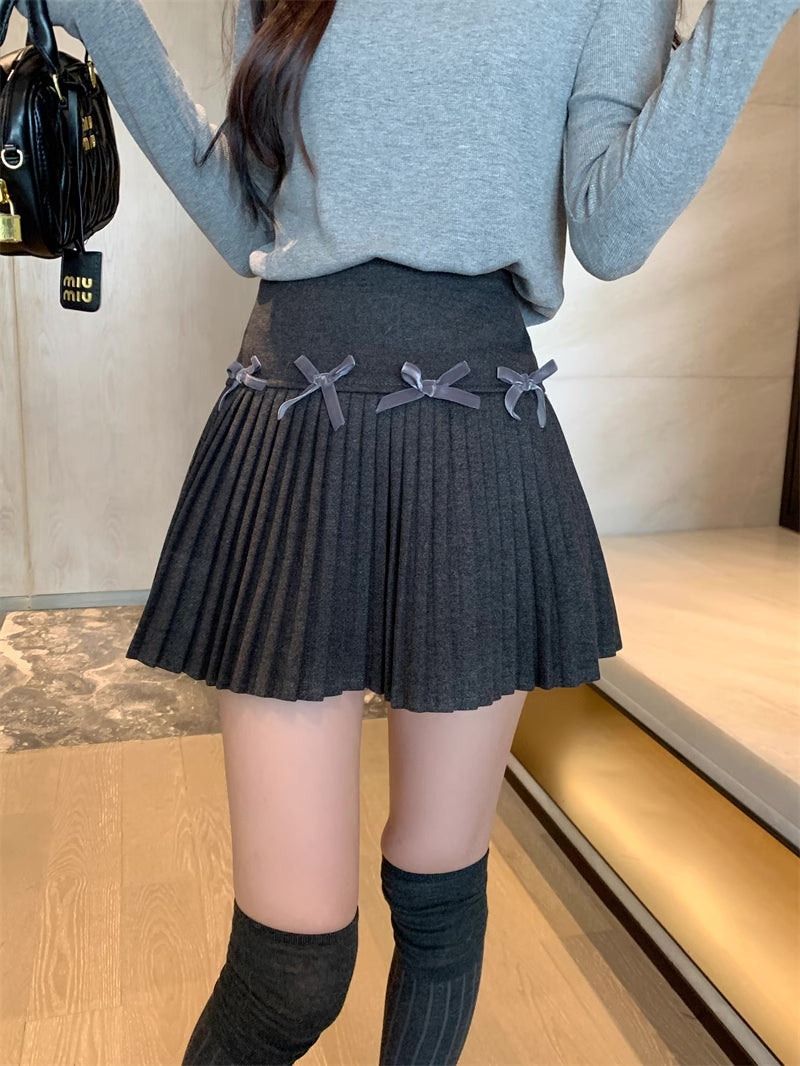 Little Bow Pleated Mini Skirt (4 Colors)
