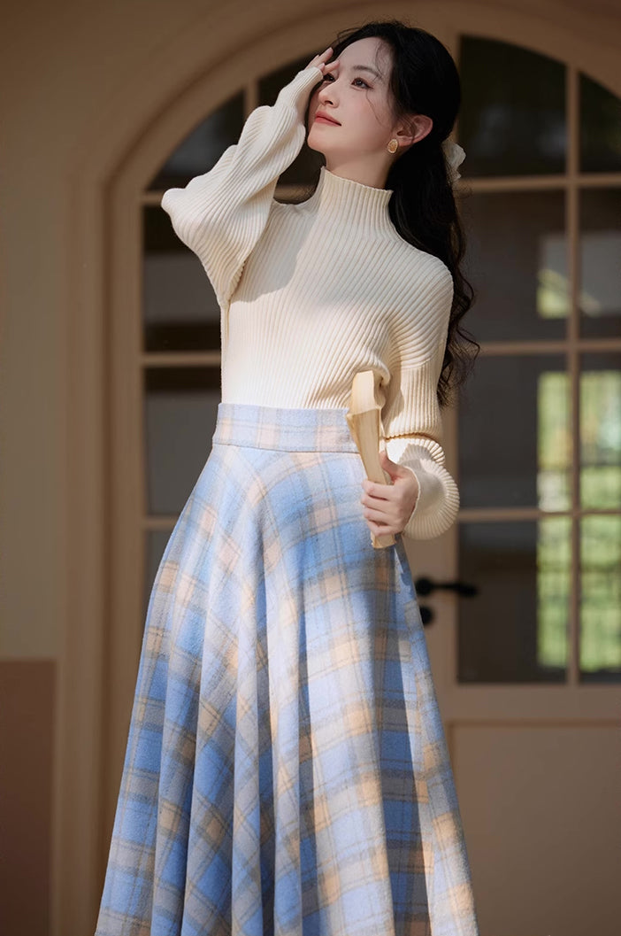 Frozen Plaid Midi Skirt (Blue)