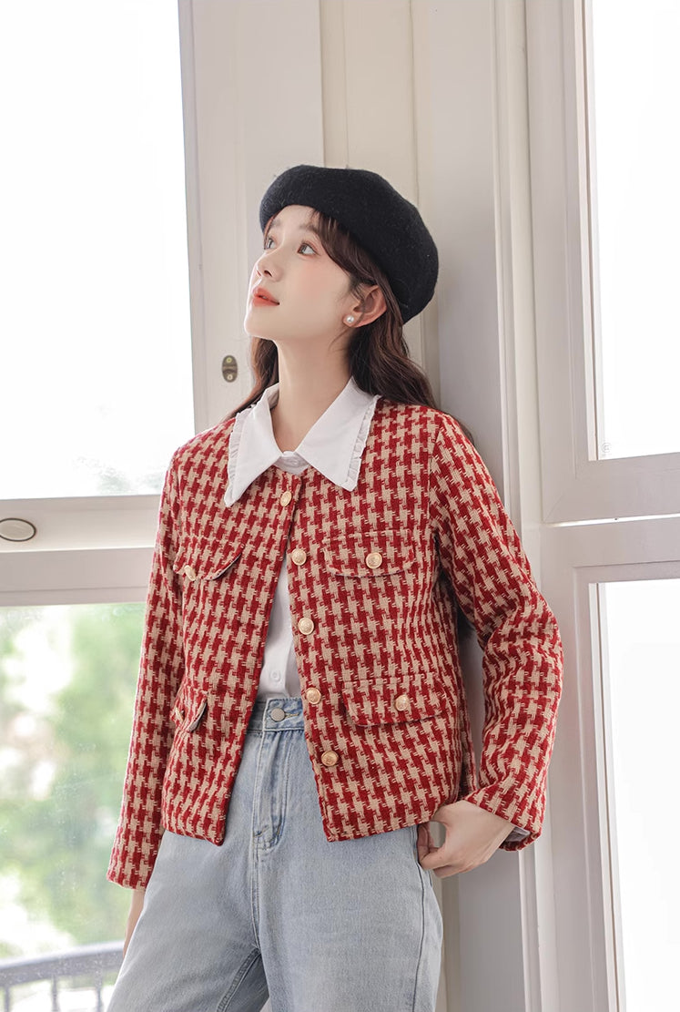 Houndstooth Tweed Jacket (Red)