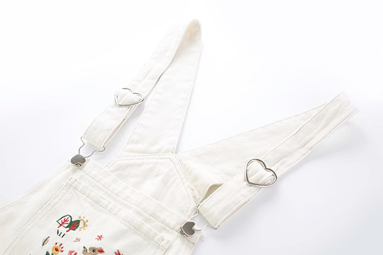 Sun Shining Embroidered Overalls (White)