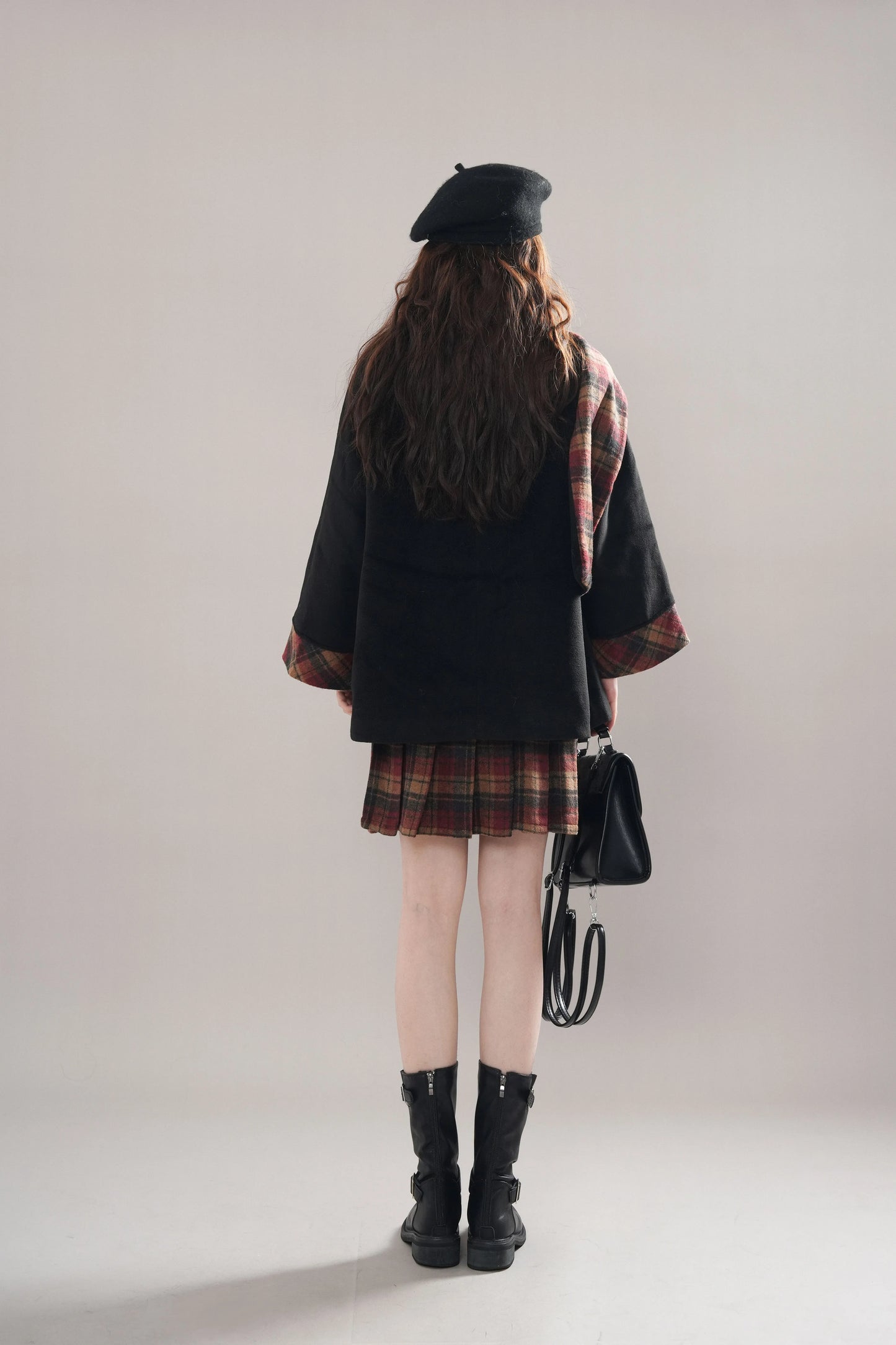 Bookshop Plaid Toggle Jacket & Skirt Set (Black)