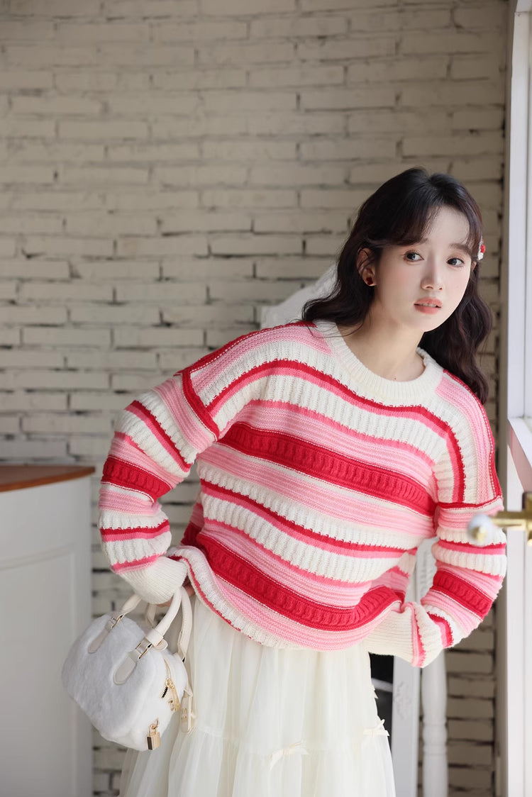 Strawberry Cheesecake Stripe Sweater (Pink/Cream)