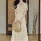 Grapevine Scallop Collar Midi Dress (Yellow)