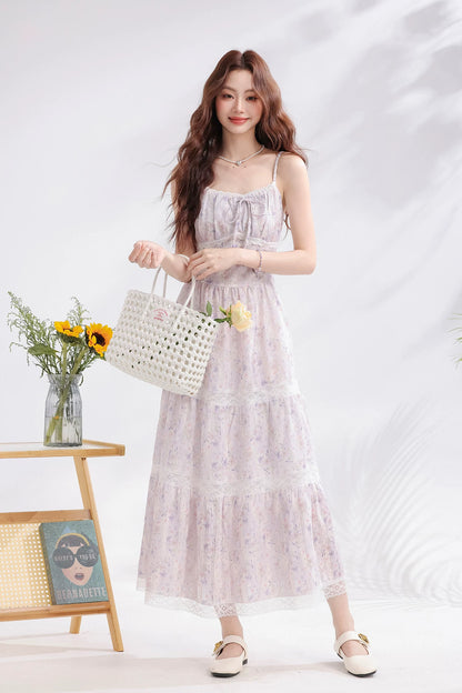 Iris Floral Lace Midi Cami Dress & Cardigan (Purple)
