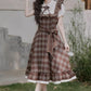 Hazel Plaid Flutter Twofer Midi Dress (Brown)