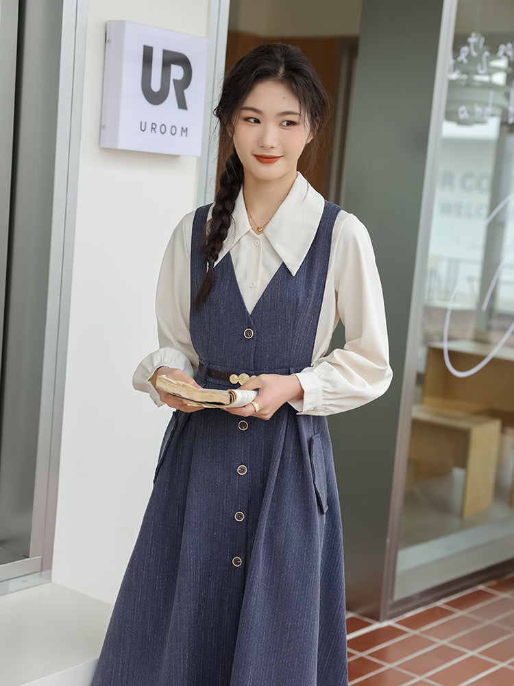 Traveller's Pinstripe Pinafore Set (3 Colors)