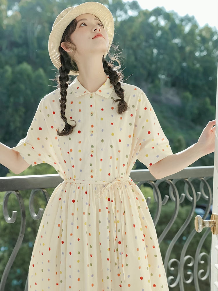 Skittles Polka Dot Shirt Dress (Cream)